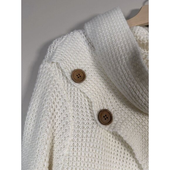Kate and Sam Overlap Sweater Women’s L Ivory Cowl Neck‎ Waffle Knit Cape Split - Picture 2 of 9